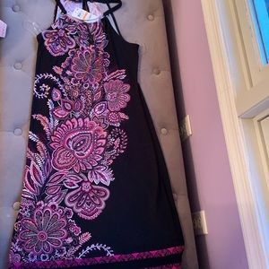 INC Floral Paisley Pink and Black Summer Dress w/ Silver Neckline- Petite S
